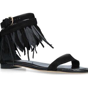 Tod’s Leaf Fringe Sandals, Size 8, Black, NIB
